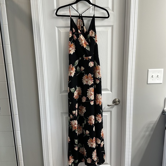 Lush Maxi Dress - Black with Peach Flowers - Picture 2 of 4